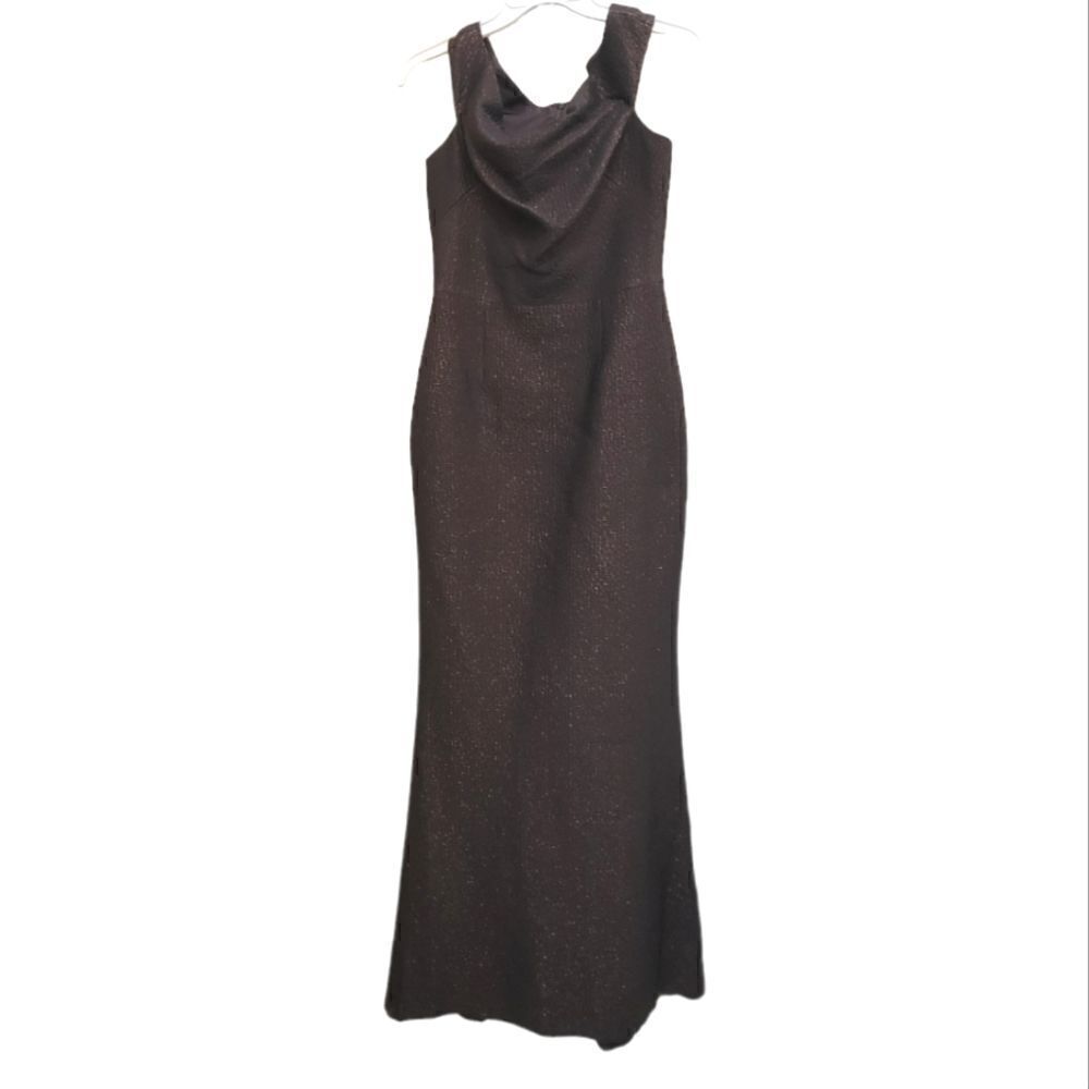 TERI JON Rickie Freeman Black Copper Metallic Long Dress Size 4 NWT